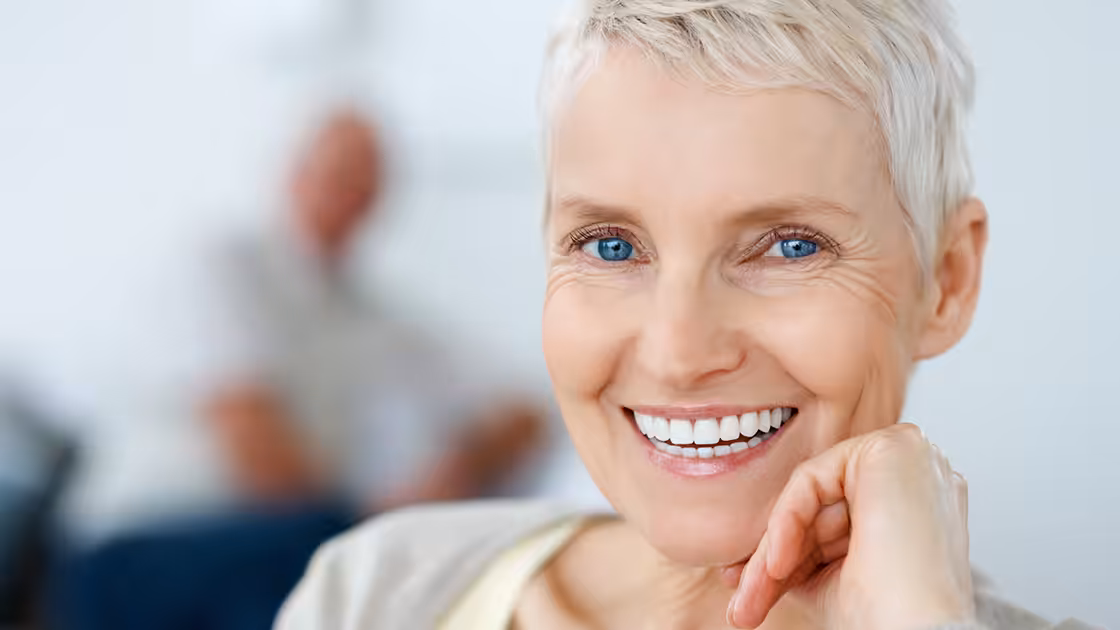 Happy lady short hair